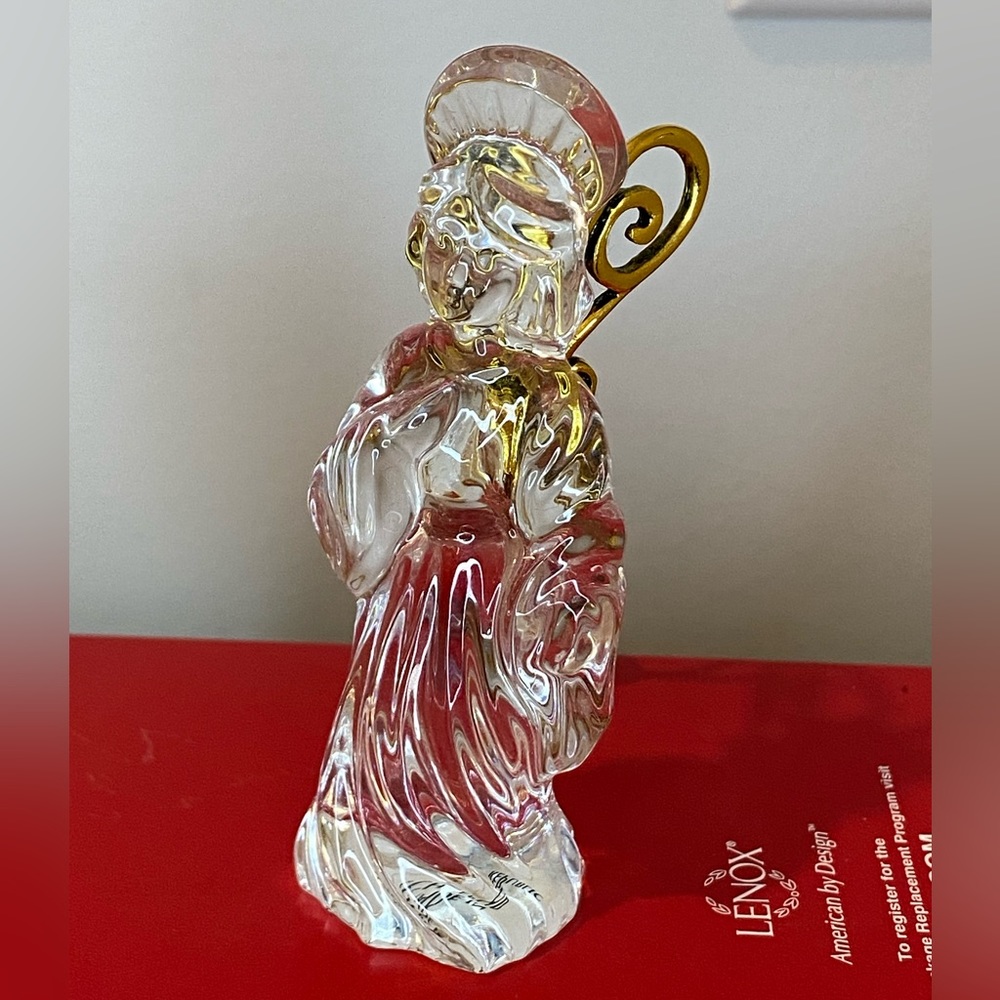Unique! Vintage Gorham lead crystal angel ornament with scroll metal wings.